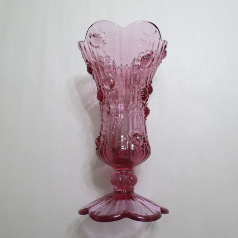 Fenton Signed "Cabbage Rose" Pattern Corset Vase